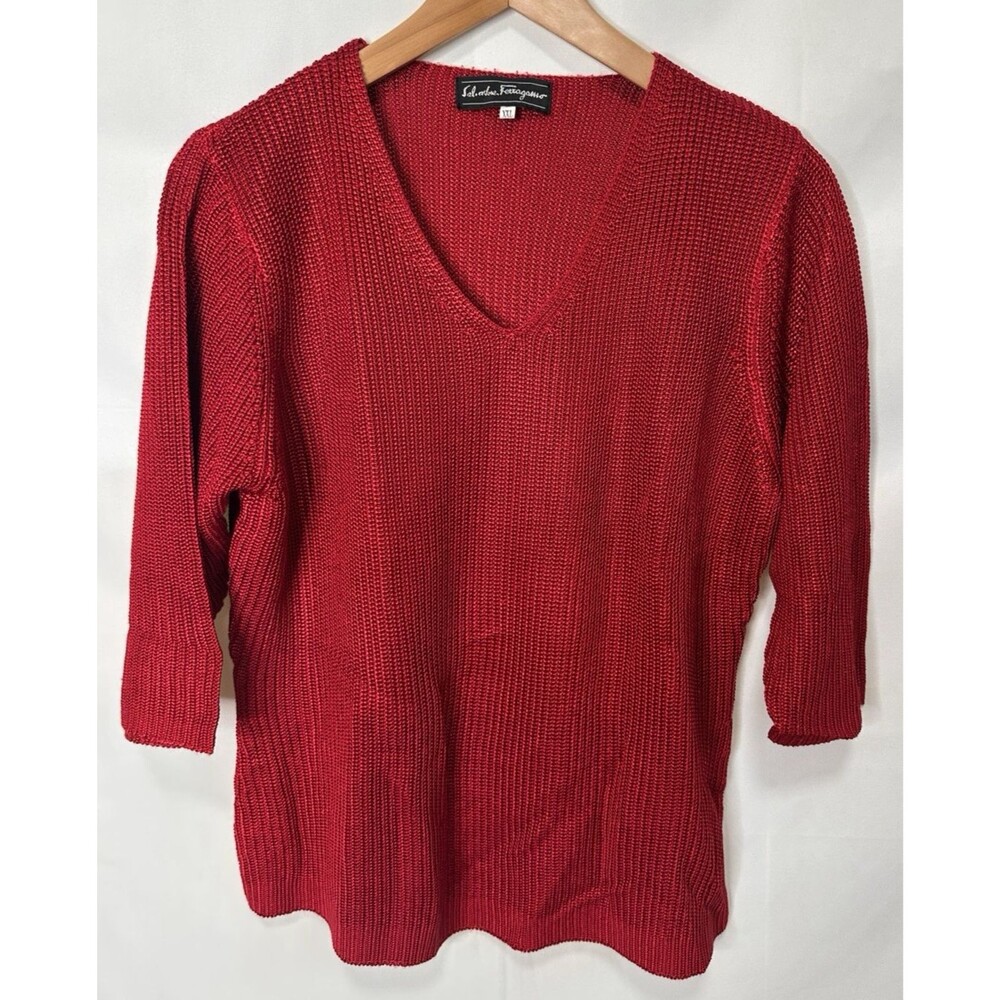 Vtg. SALVATORE FERRAGAMO WOMENS Sweater sz XXL Silk Knit V Neck  NWOT S/S  Plus
